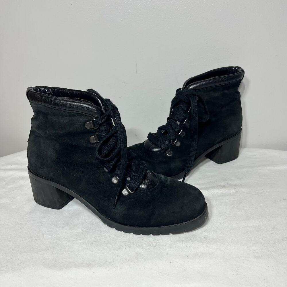 VTG 90s J. Pliner Ankle Boots Black Suede Granny Lace Up Grunge Goth 7.5
